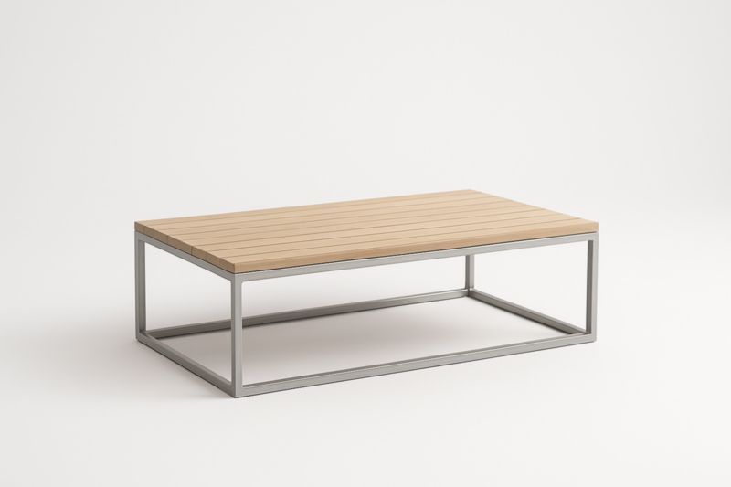 Pour jardin table basse rectangulaire en teck et acier 120x60x40 cm(L×l×H)