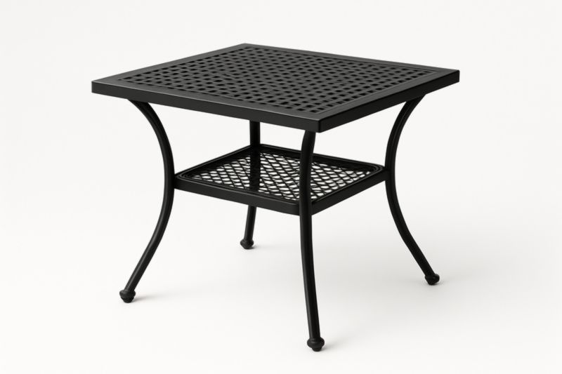 Pour jardin table basse carrée en fer noir avec étagère
