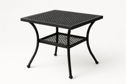 Pour jardin table basse carrée en fer noir avec étagère