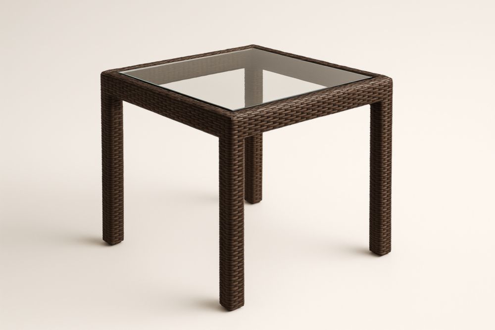 Table d'appoint en osier avec plateau en verre brun