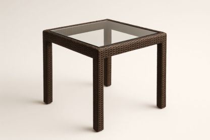 Table d'appoint en osier avec plateau en verre brun
