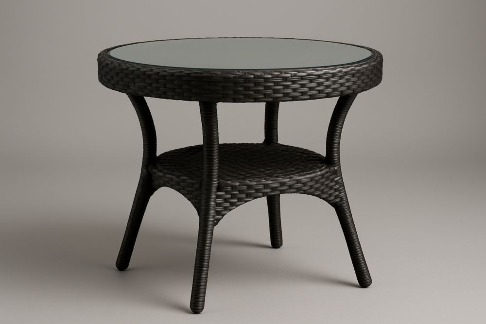 Table d'appoint ronde en résine tressée et verre trempé