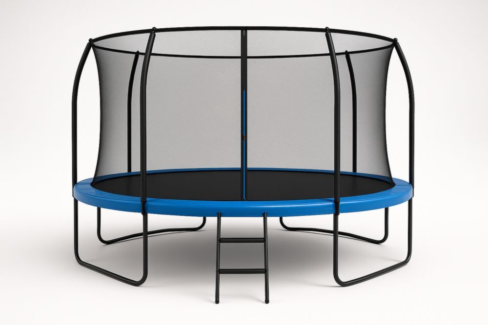 Trampoline de jardin en acier avec filet de sécurité, Bleu/Noir