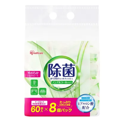 【960枚（60枚×16個）】 ウェットティッシュ 除菌シート 除菌ができるウェットティッシュ 60枚入×16個 パック アイリスオーヤマ WTS-60N8P WTS-60A8P ノンアルコールタイプ アルコールタイプ介護用品 持ち運び アウトドア ピクニック