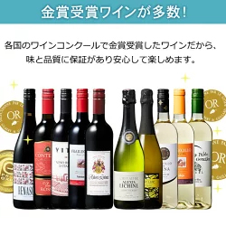 3大銘醸地入り!世界の選りすぐり赤・白・スパークリングワイン飲み比べ12本セット 第31弾 【9000197】 | 金賞 飲み比べ ワイン ワインセット ミックス wine wainn ボルドー フランス イタリア スペイン お買い得 ギフト