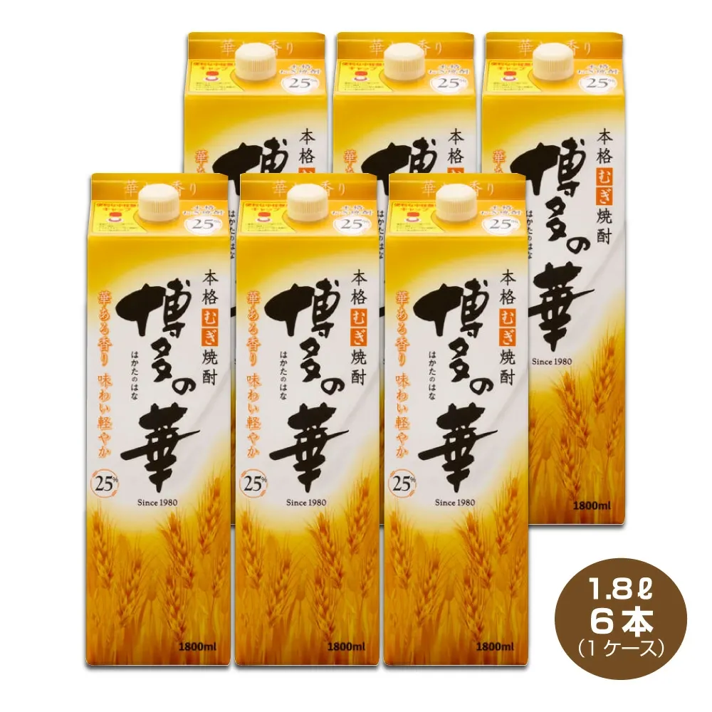 博多の華 むぎ 25度 1.8Lパック×6本 1ケース 1800ml　麦焼酎　福徳長酒類 本格焼酎　はかたのはな