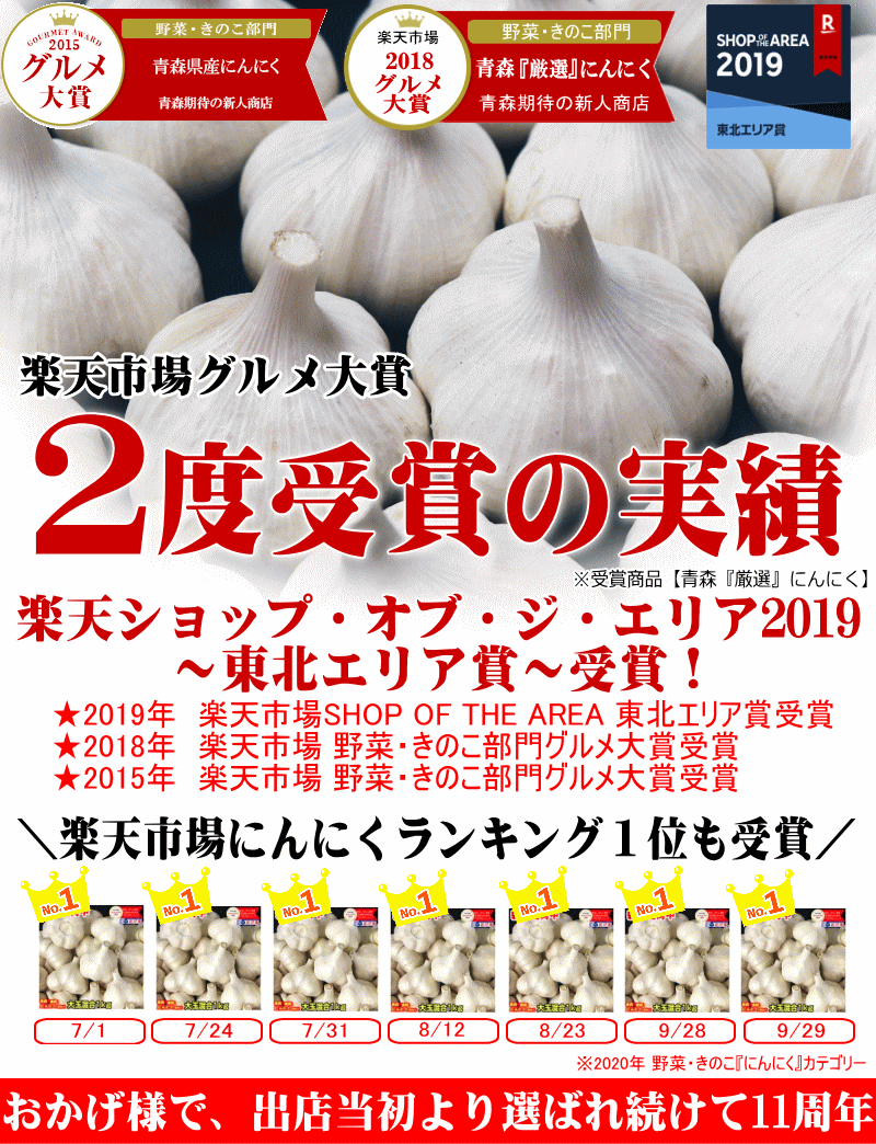 楽天グルメ大賞受賞のにんにく使用