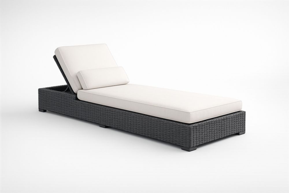 Chaise Longue Résine Tressée Coussins Déhoussables Noir/Blanc