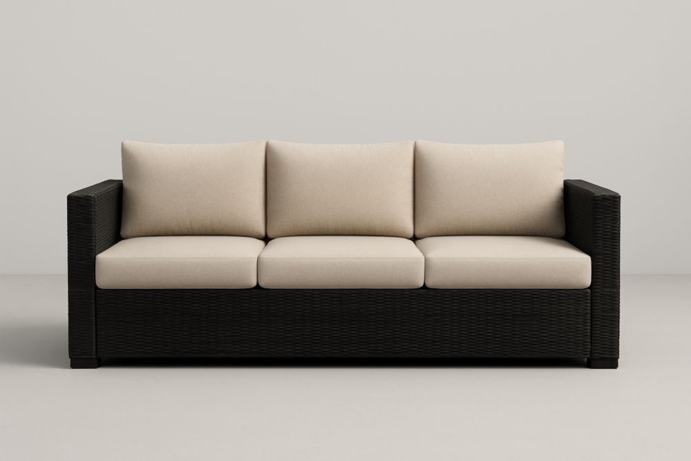 Canapé d'extérieur en résine tressée avec coussins en polyester