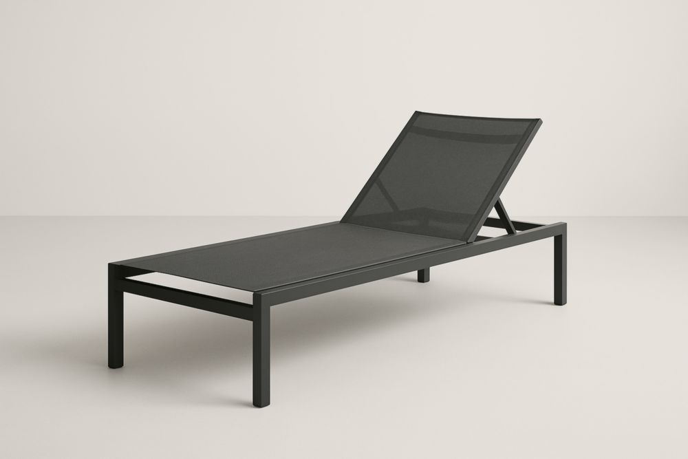Chaise Longue en Aluminium et Textilène Noir 200x70x35 cm