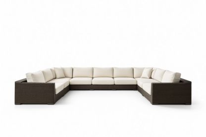 Canapé d'angle modulaire en osier avec coussins crème