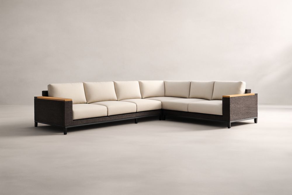 Canapé d'angle extérieur en résine tressée et polyester Marron Crème