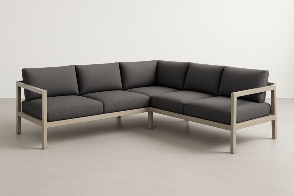 Canapé d'angle extérieur cadre aluminium coussins en polyester gris