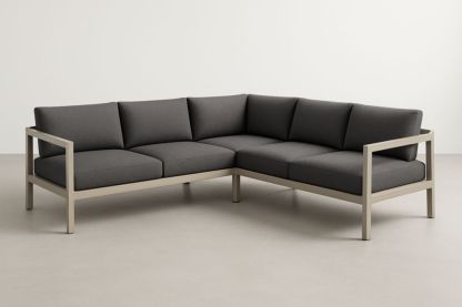 Canapé d'angle extérieur cadre aluminium coussins en polyester gris