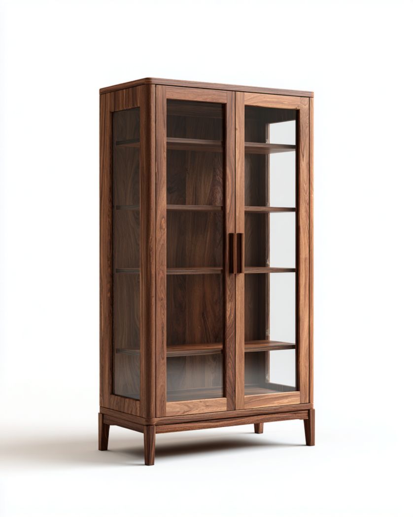 Vitrine en bois brun foncé avec portes vitrées-Femlu Live