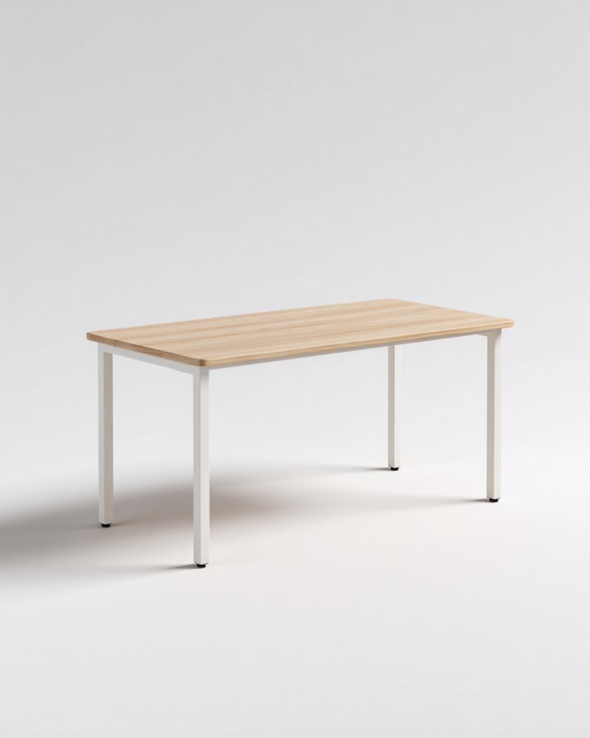 Bureau avec plateau en bois brun clair et pieds en métal blanc-Femlu Live