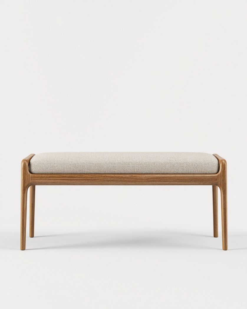 Banc avec assise rembourrée blanc crème et structure marron-Femlu Live
