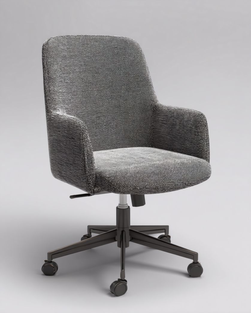 Chaise de bureau rembourrée grise avec piètement noir réglable et roulettes-Femlu Live