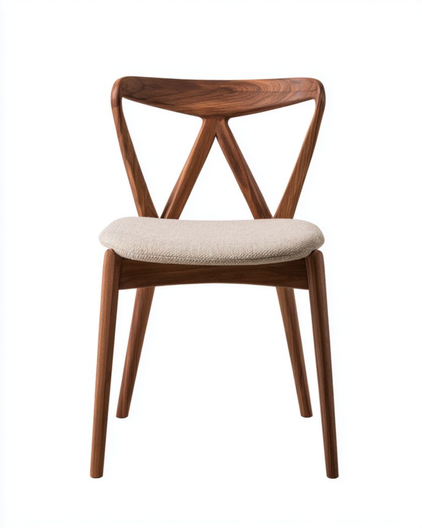 Chaise de salle à manger avec une structure en bois brun et une assise rembourrée couleur crème-Femlu Live