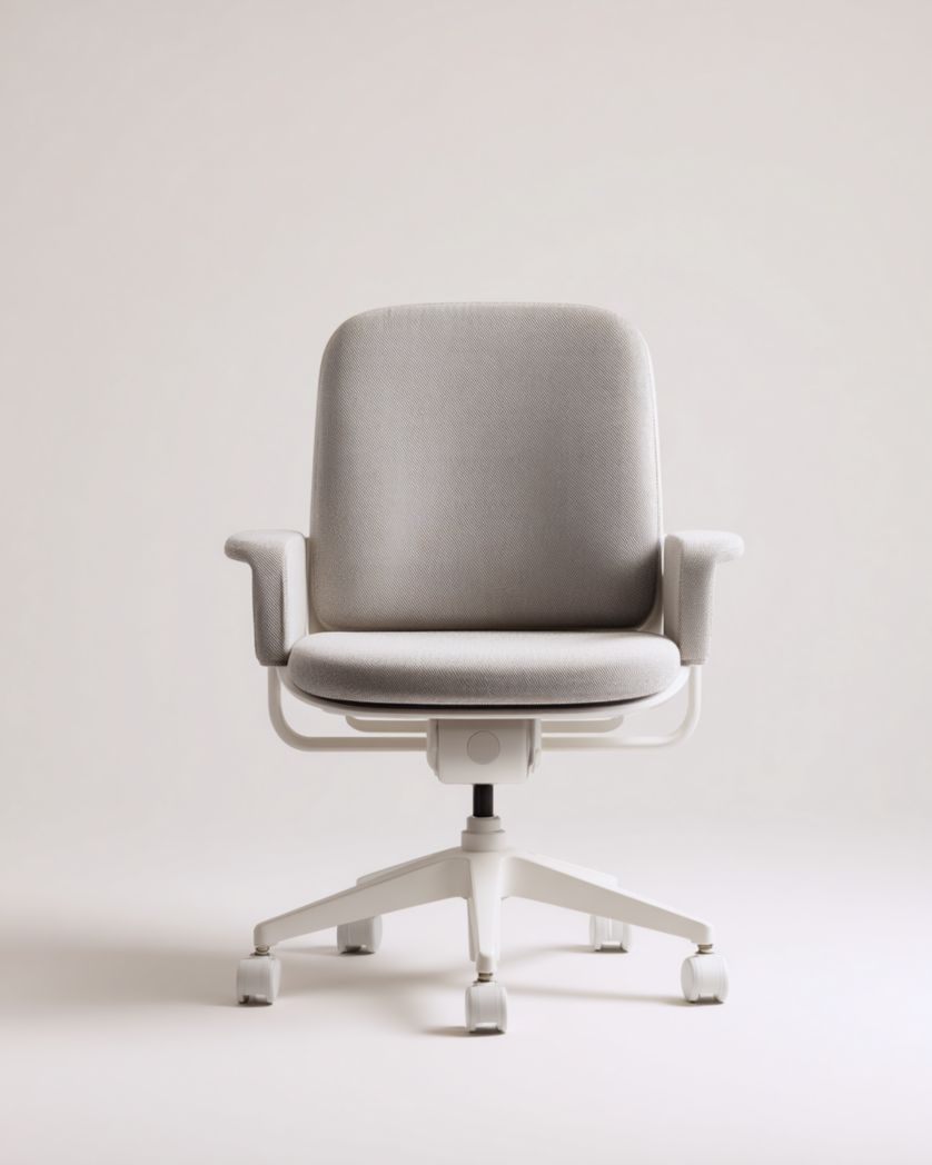Chaise de bureau rembourrée gris clair avec piètement blanc réglable et roulettes-Femlu Live