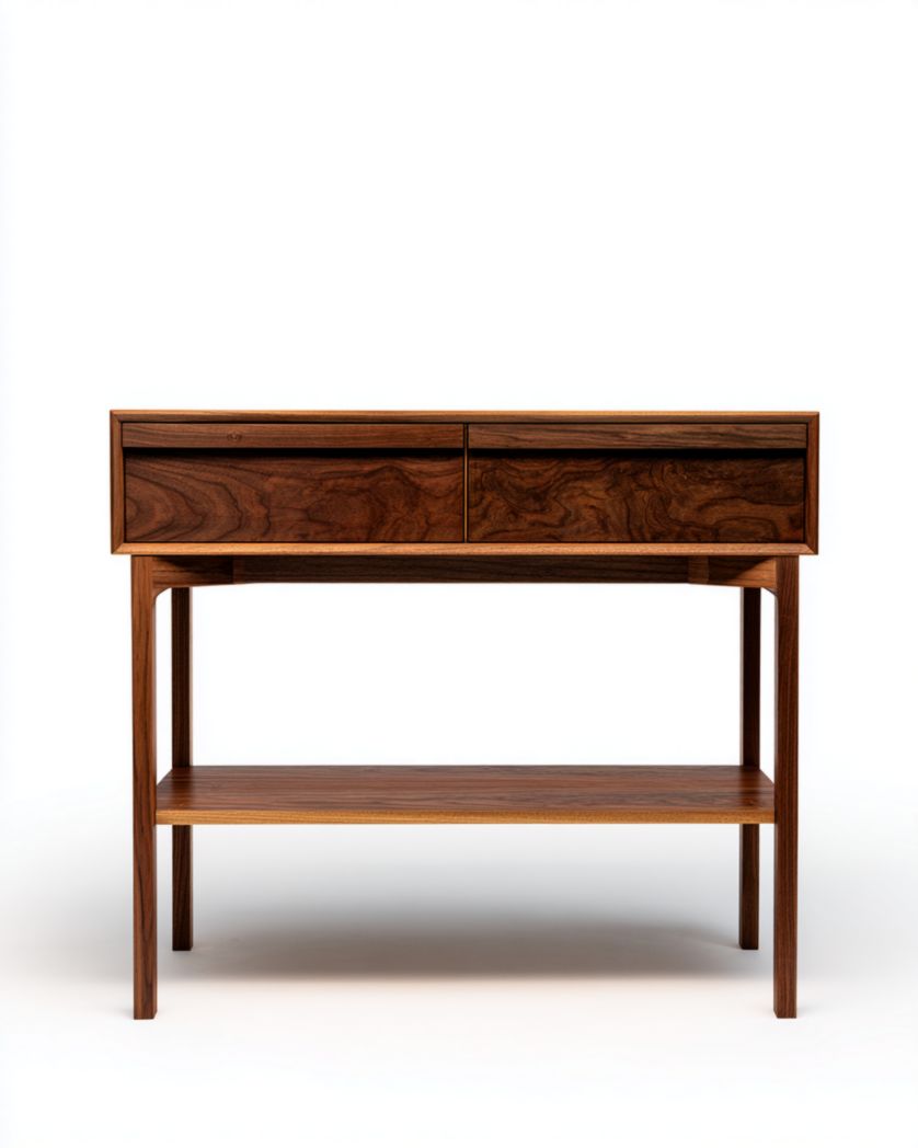 Console à deux tiroirs marron foncé et étagère inférieure ouverte-Femlu Live