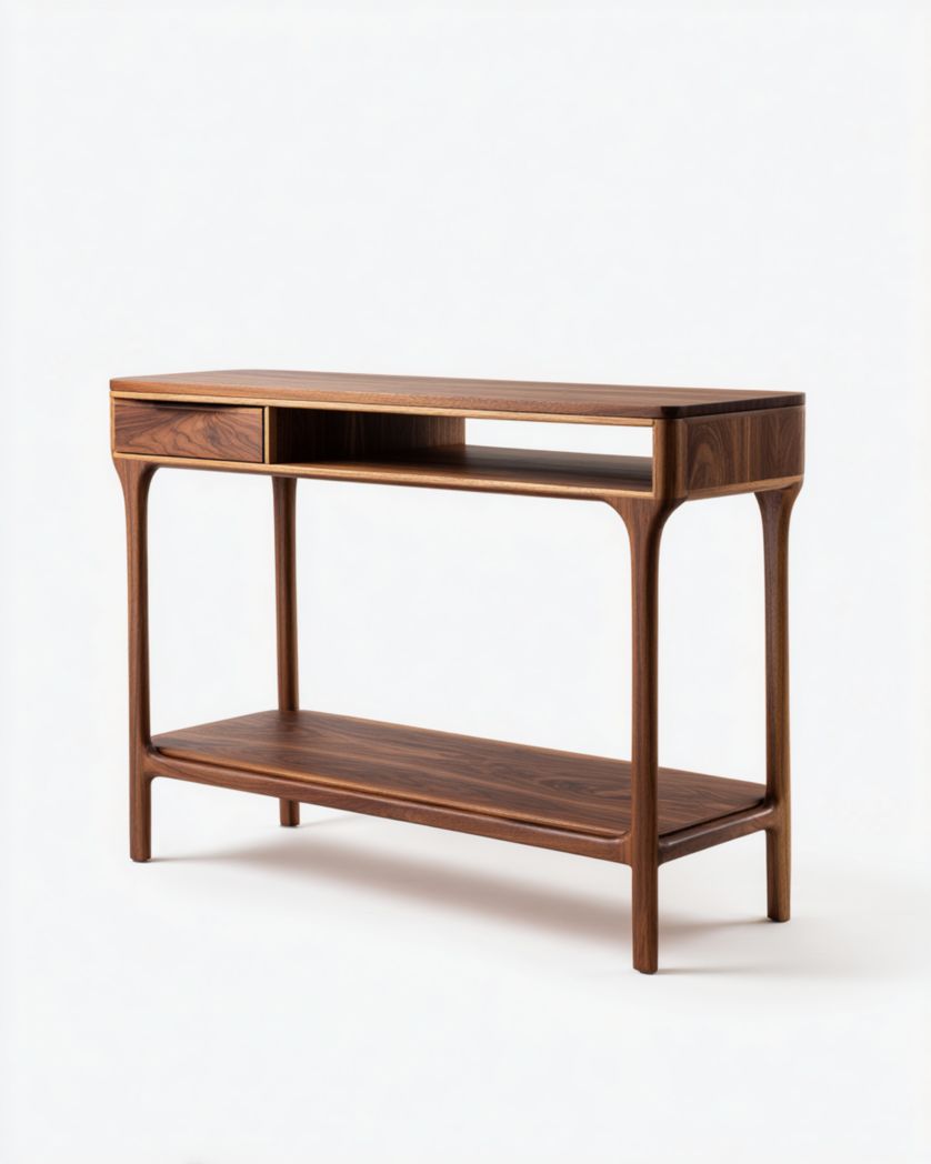 Console marron foncé avec compartiment ouvert-Femlu Live