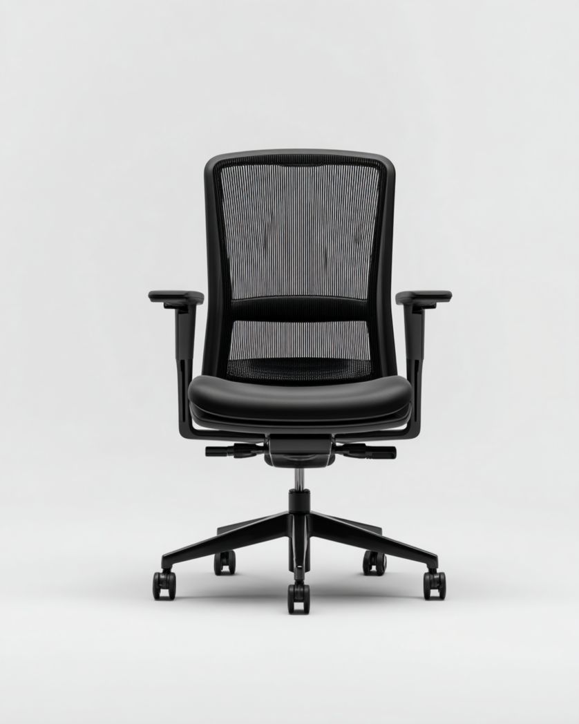 Chaise de bureau avec dossier en maille noire et base réglable à roulettes-Femlu Live