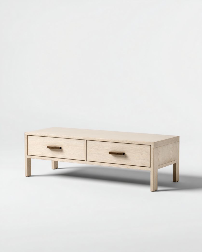 Meuble TV en bois beige clair avec double tiroir-Femlu Live