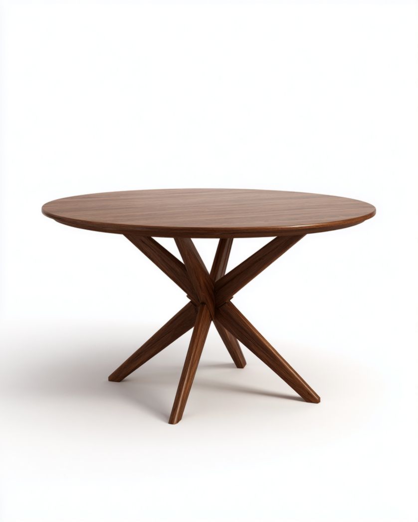 Table ronde en bois brun avec un pied en forme d'étoile-Femlu Live