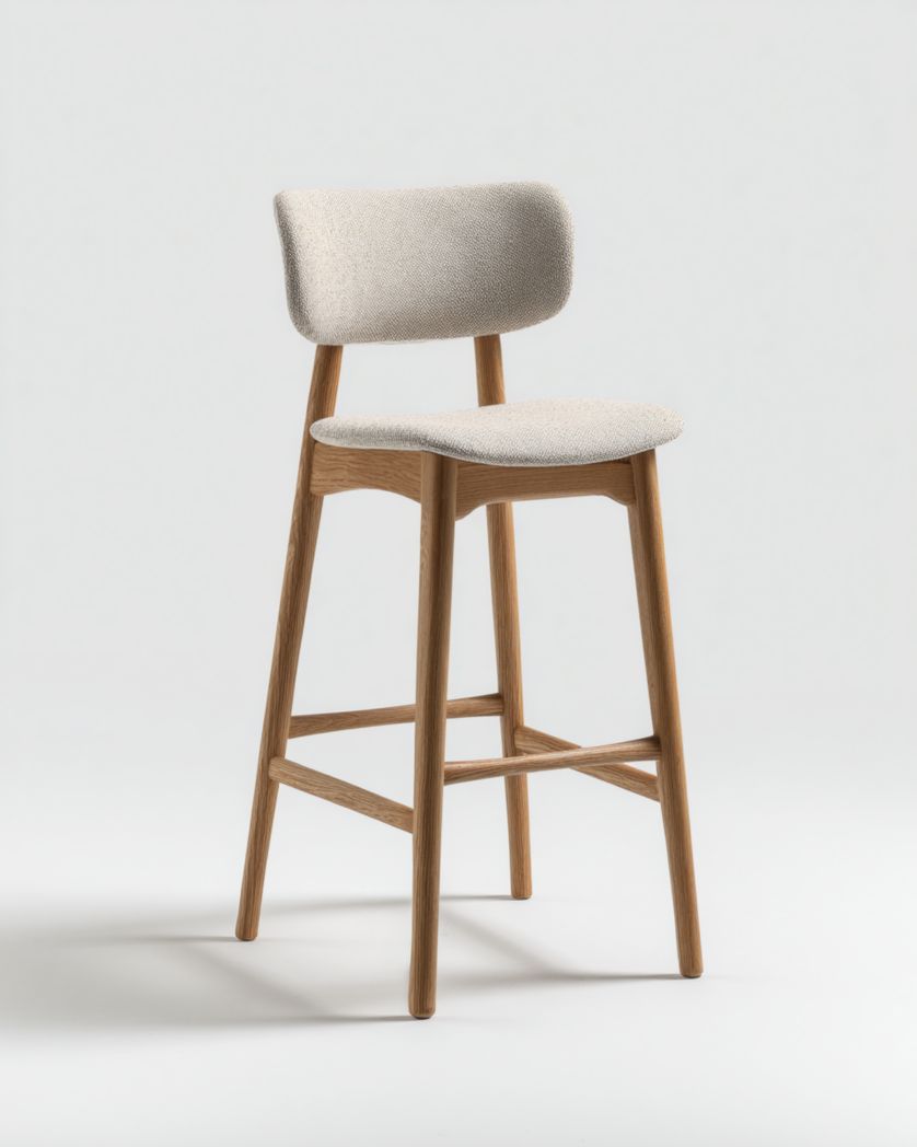 Tabouret avec assise rembourrée blanc crème et structure marron-Femlu Live