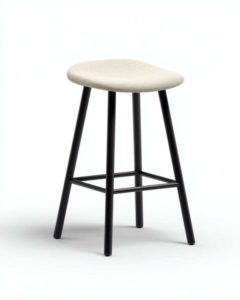 Tabouret avec assise rembourrée blanc crème et structure en métal noir-Femlu Live