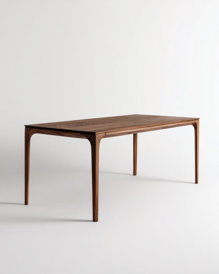 Table de salle à manger en bois marron avec un plateau rectangulaire.-Femlu Live