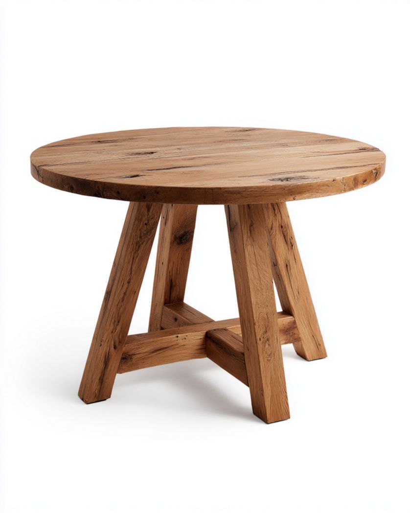 Table ronde en bois de couleur brun clair avec un plateau épais au design élégant-Femlu Live