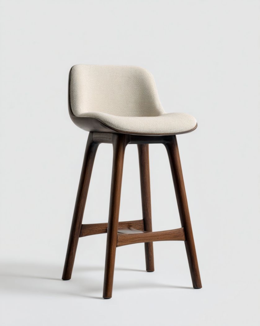 Tabouret avec assise rembourrée blanc crème et structure marron-Femlu Live