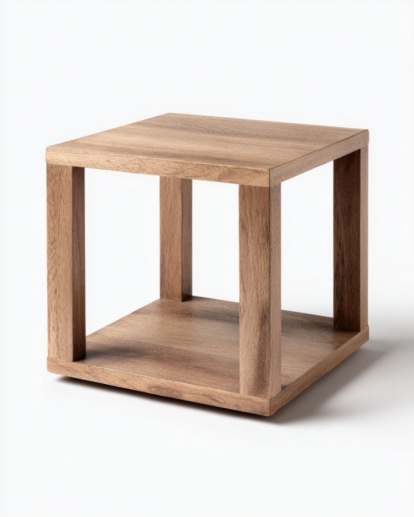 Table d'appoint carrée en bois brun clair à structure ajourée-Femlu Live