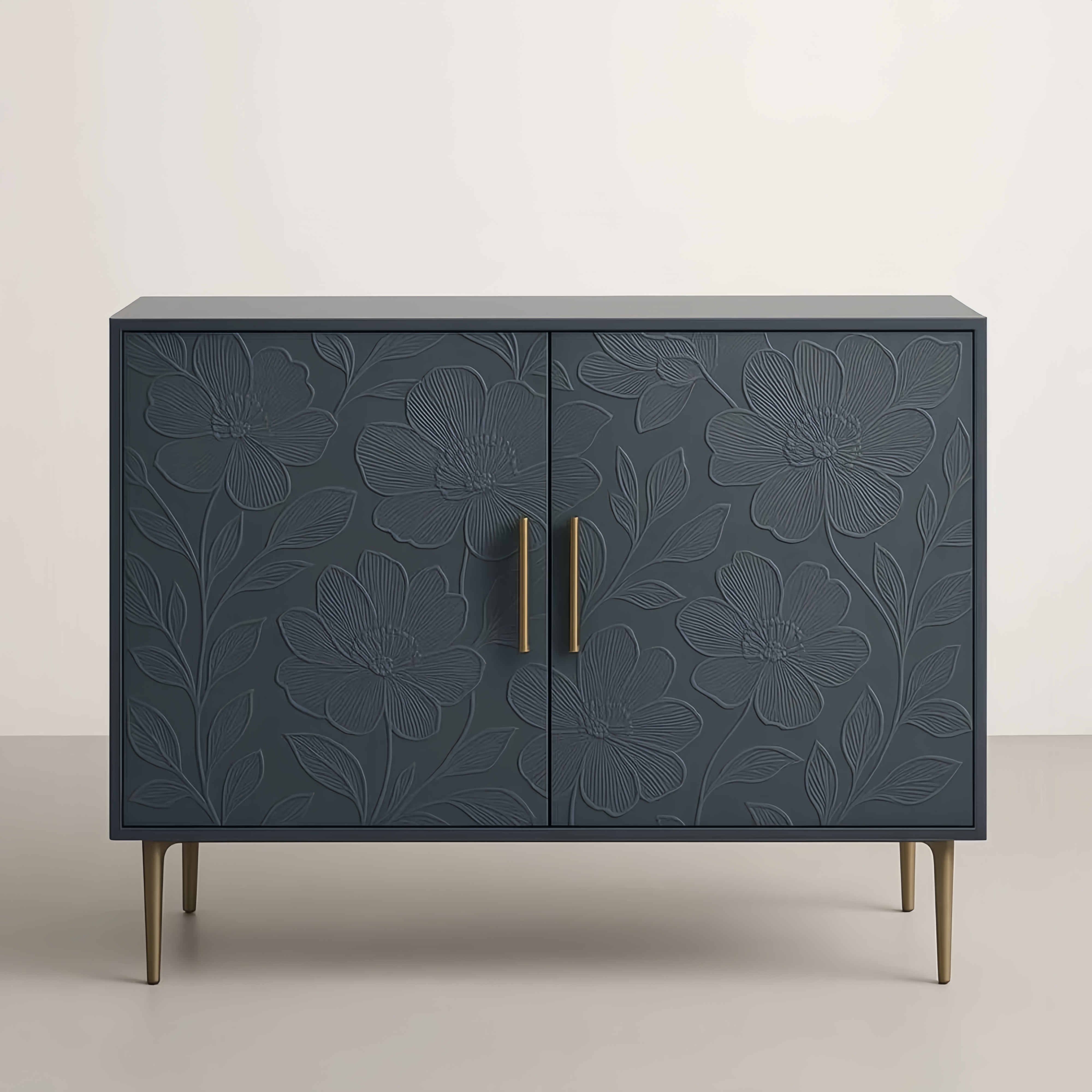 Mobile contenitore in MDF con motivo floreale in rilievo blu