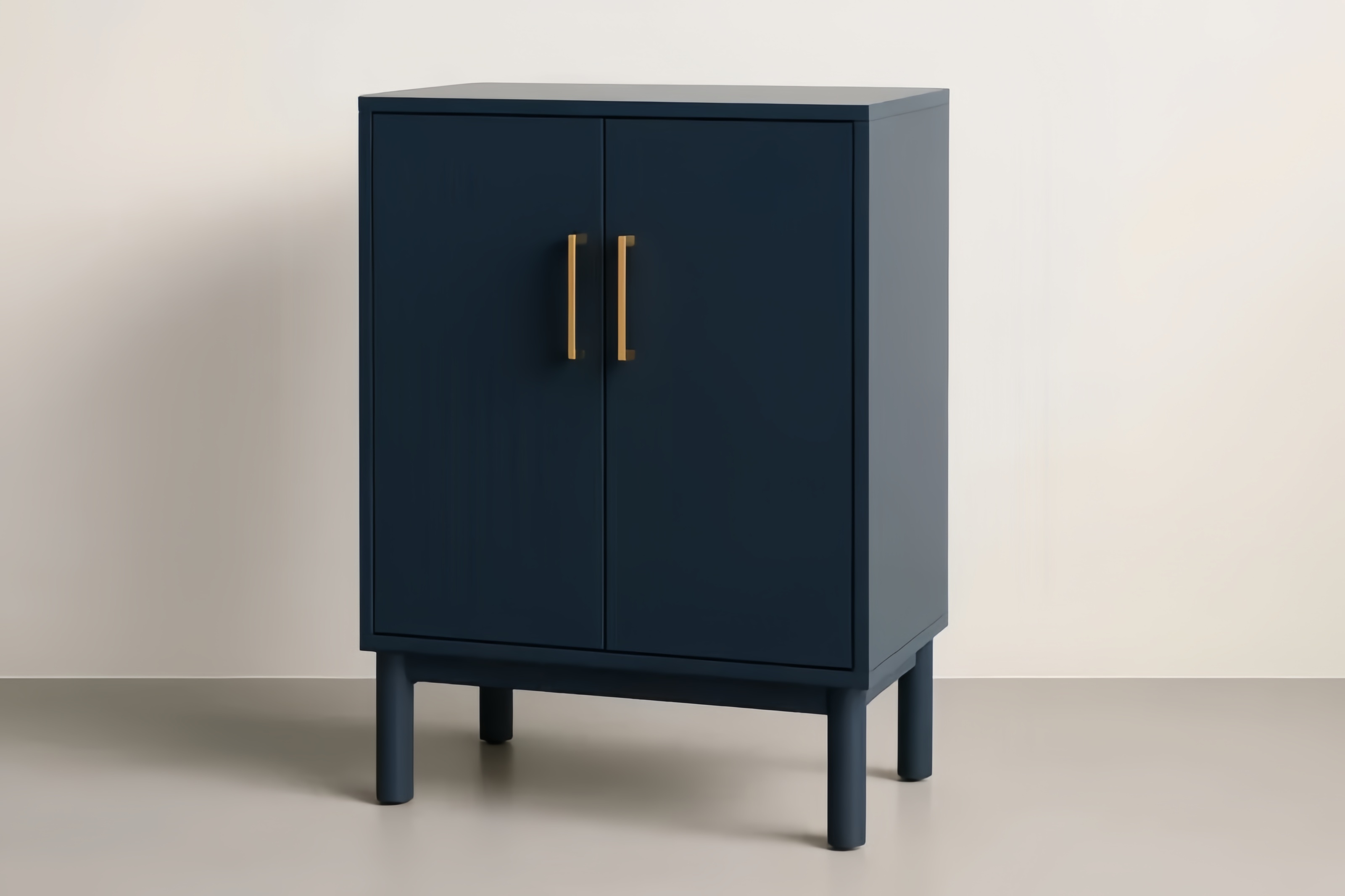 Mobile contenitore in MDF Blu con Maniglie in acciaio Dorato