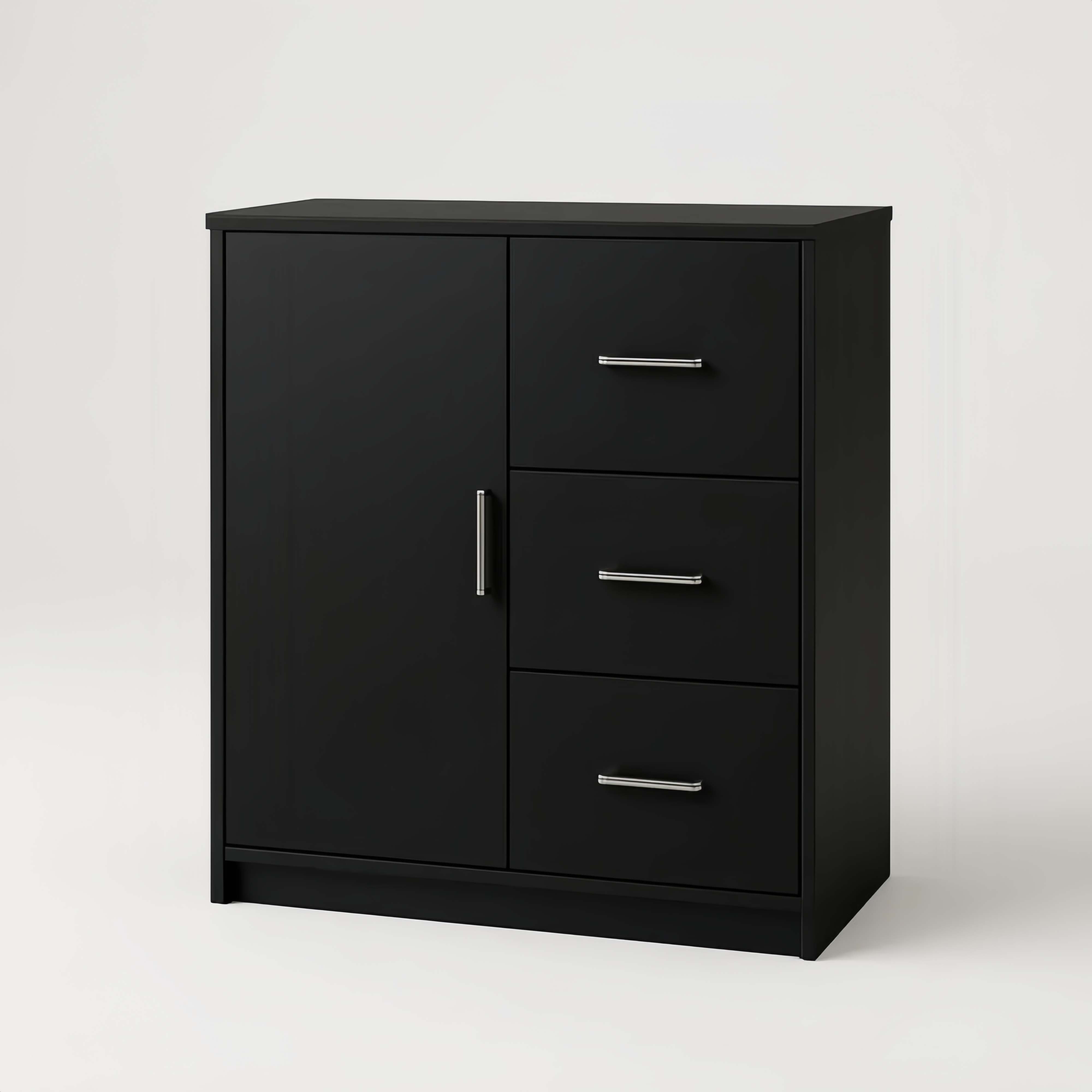 Mobile contenitore nero in legno con ante e cassetti