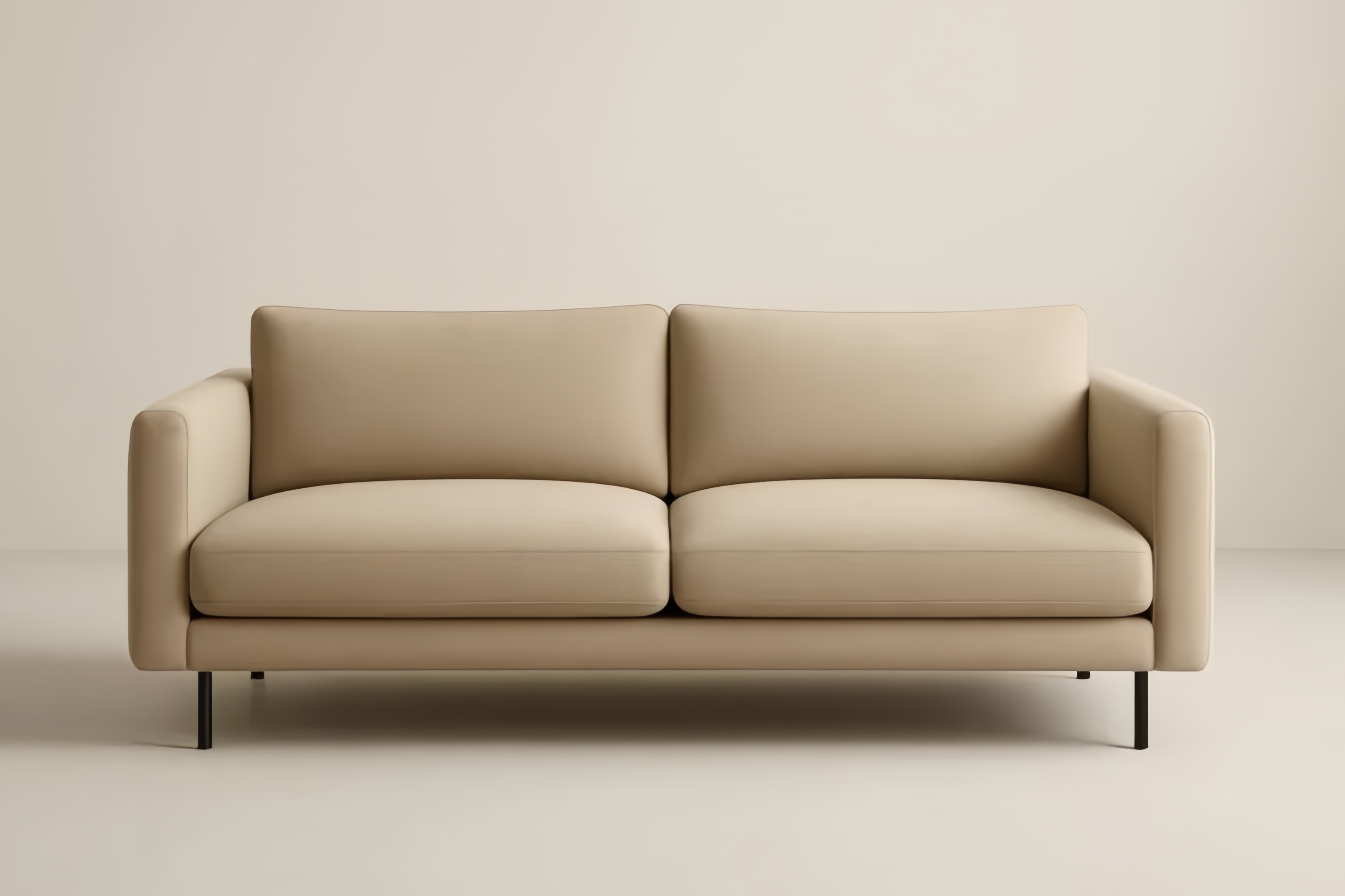 Divano a Due Posti in Tessuto Poliestere Beige con Base in Acciaio