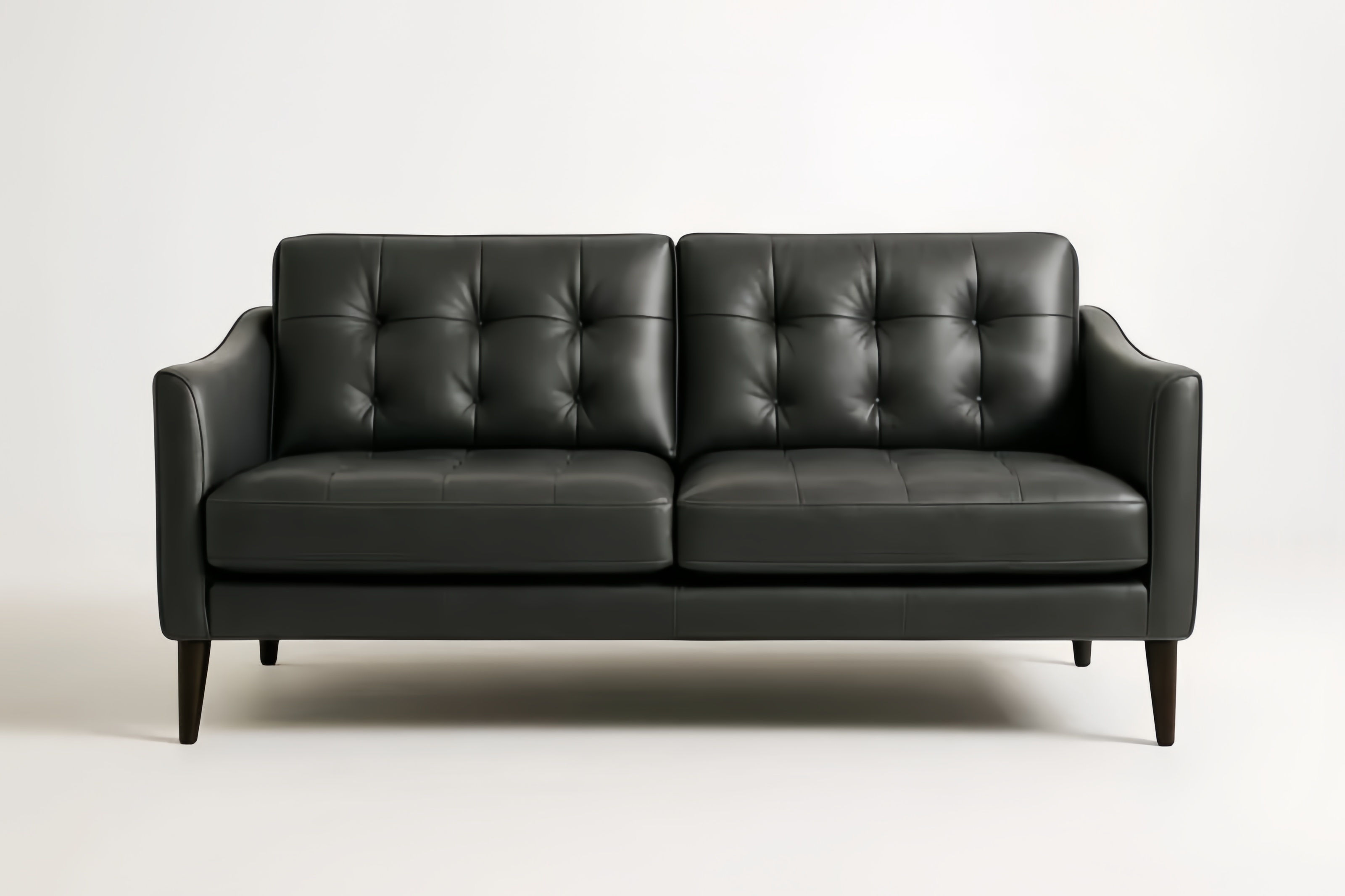 Divano a Due Posti in Pelle PU Nera con Gambe in Legno di Rovere