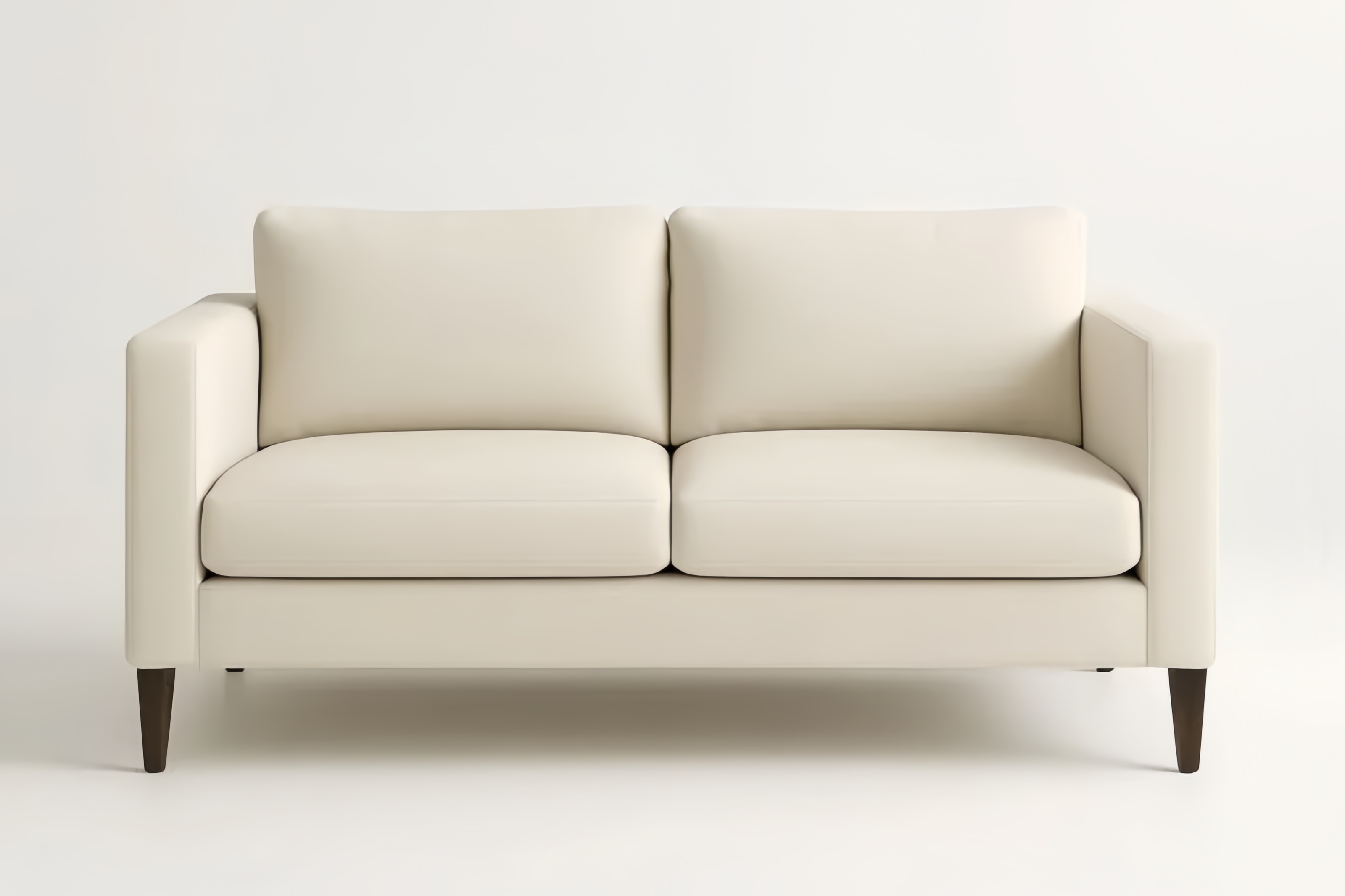 Divano a Due Posti in Tessuto Poliestere Beige con Gambe in Legno Massello