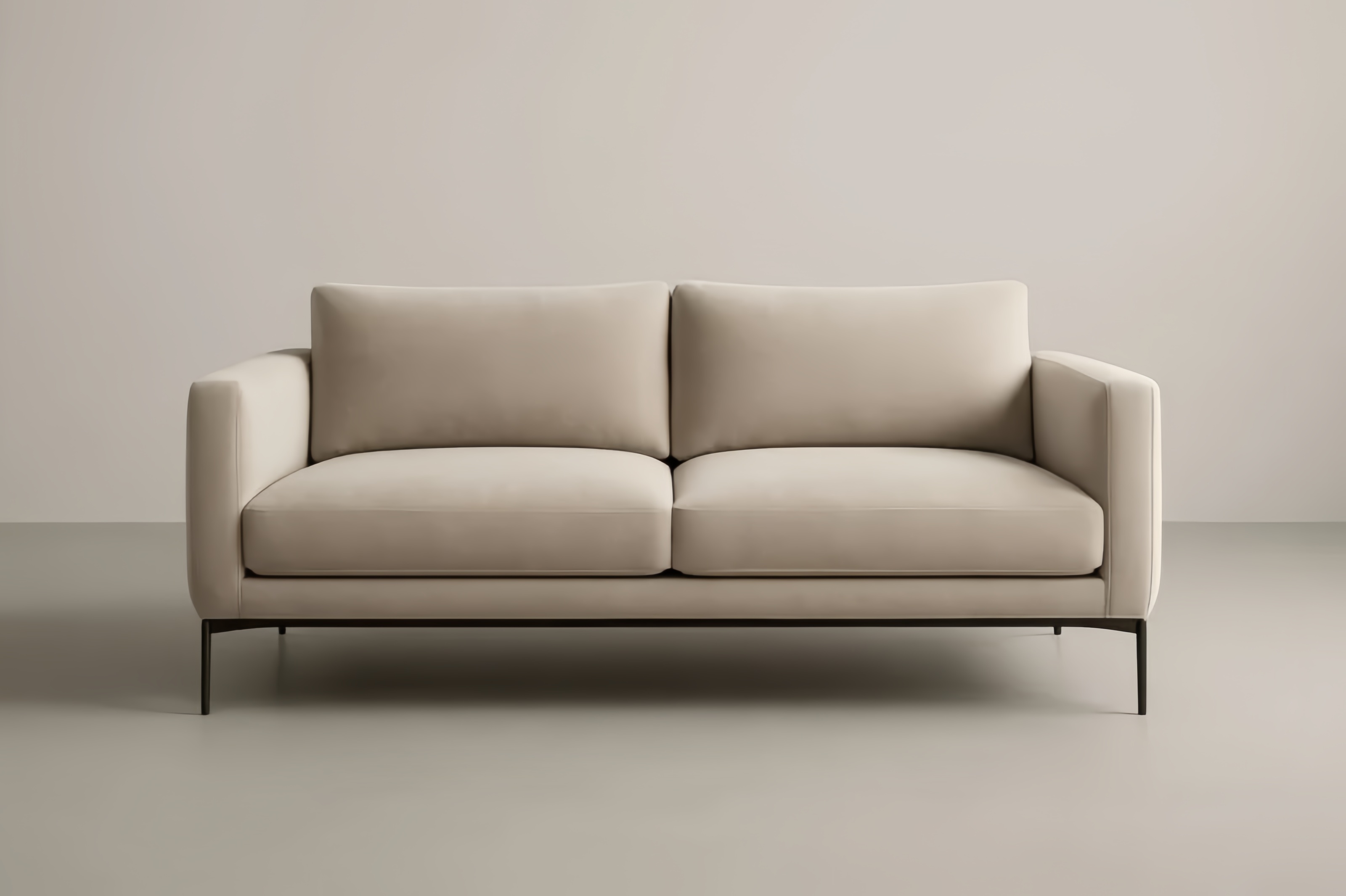 Divano a Due Posti in Tessuto Poliestere Beige con Piedi in Acciaio