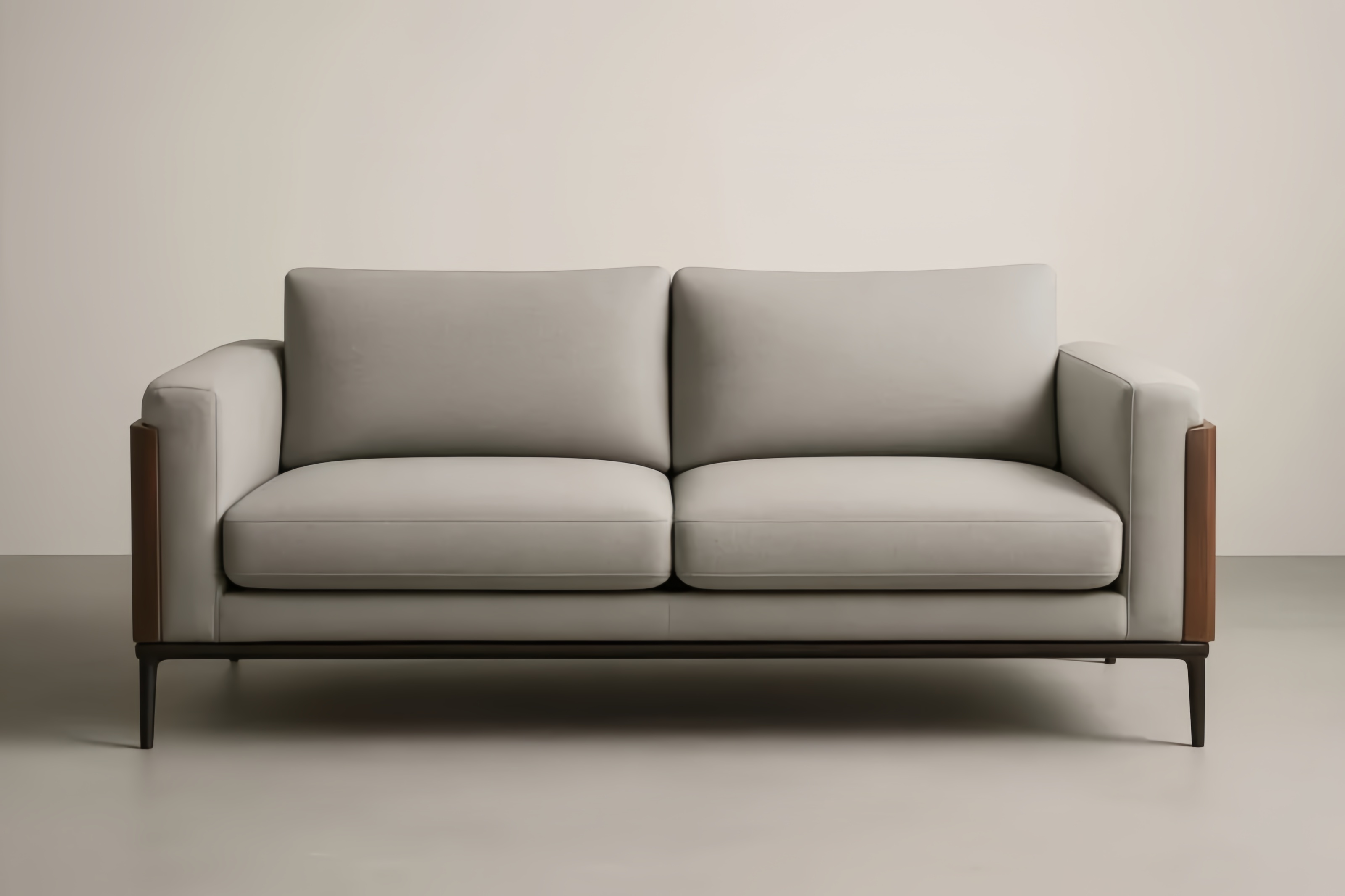 Divano a Due Posti in Tessuto Poliestere con Struttura in Acciaio e Dettagli in Legno Massello