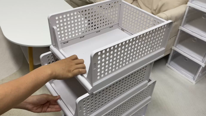 TidyIsles - Foldable Closet Organizer, 4 Pack Stackable Storage Boxes, Plastic Storage Baskets, Drawers for Bedroom, Kitchen and Bathroom Organization, White