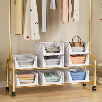 TidyIsles - Foldable Closet Organizer, 4 Pack Stackable Storage Boxes, Plastic Storage Baskets, Drawers for Bedroom, Kitchen and Bathroom Organization, White