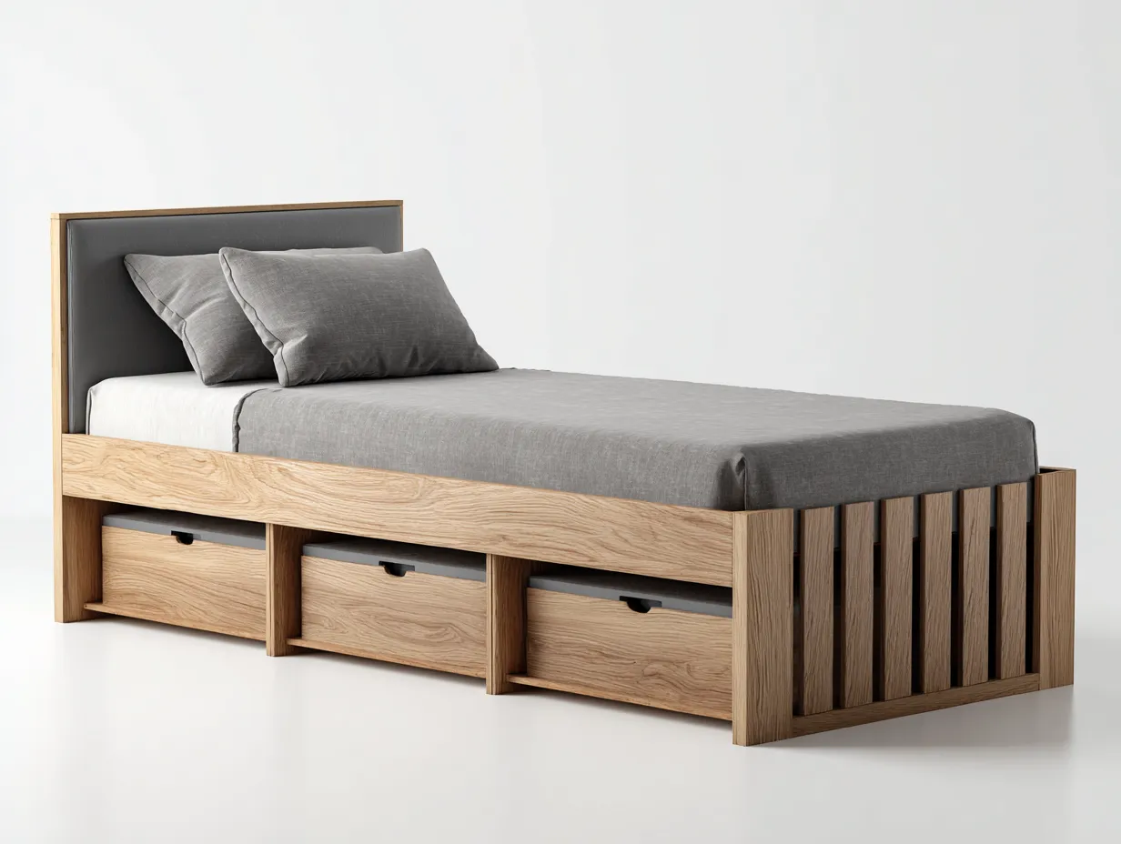 Lit simple - bois - 198x92x88 cm - chêne clair - style moderne-Bamboouply