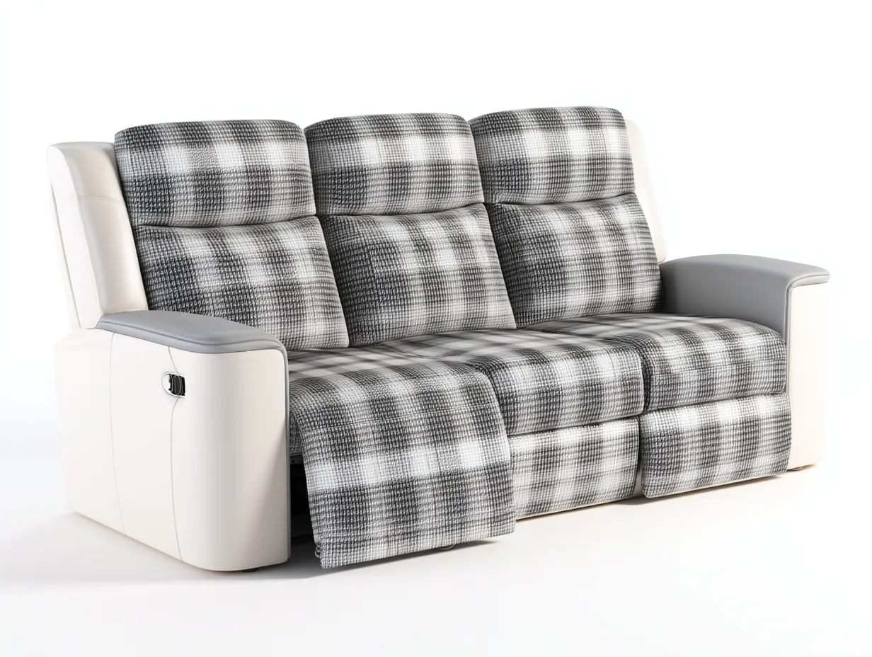 Canapé relax - tissu-cuir - 224x106x110 cm - gris-blanc - design moderne-Bamboouply