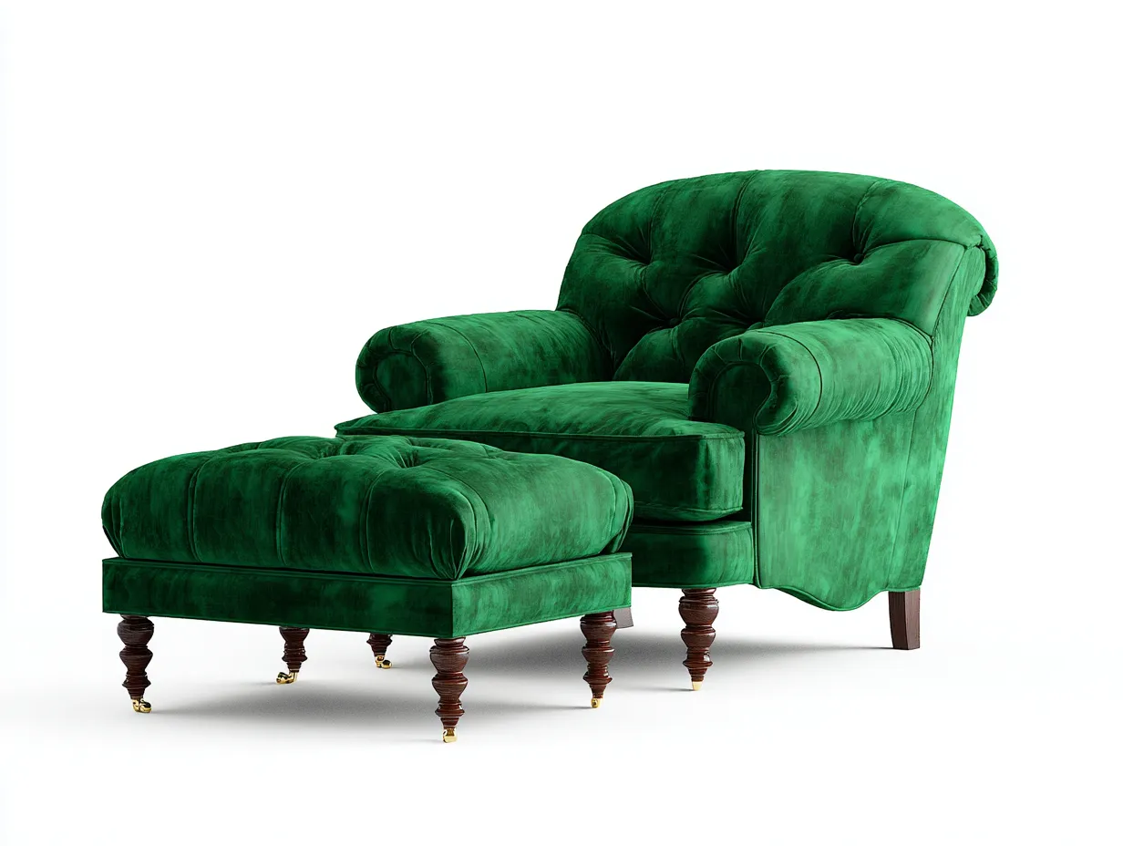 Fauteuil - velours - bois - 92x84x94 cm - vert - style classique capitonné-Bamboouply