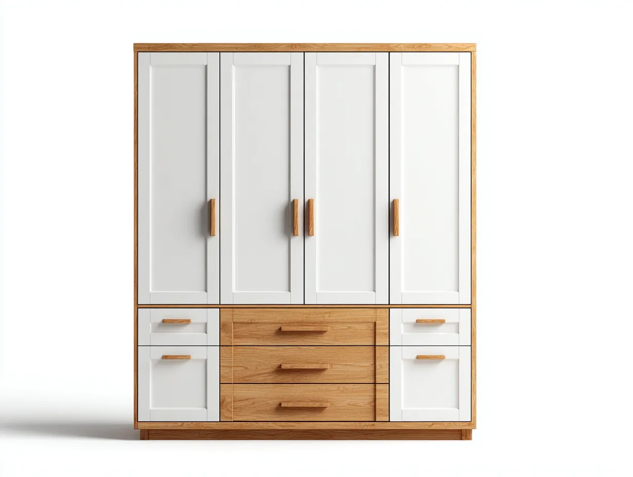 Armoire - Bois - 160x60x208 cm - Blanc-Chêne - Style scandinave-Bamboouply