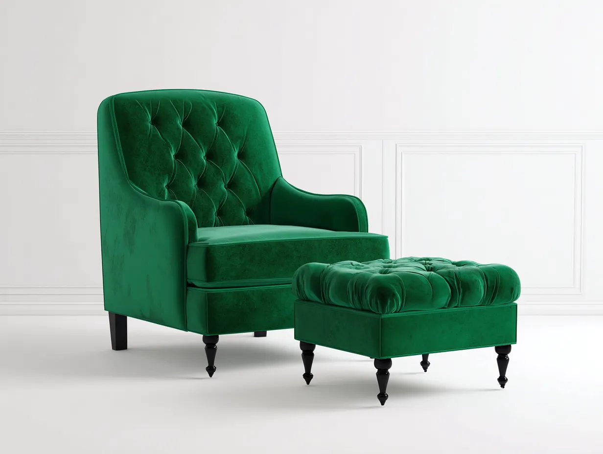 Fauteuil - velours - 88x80x96 cm - vert - style classique capitonné-Bamboouply